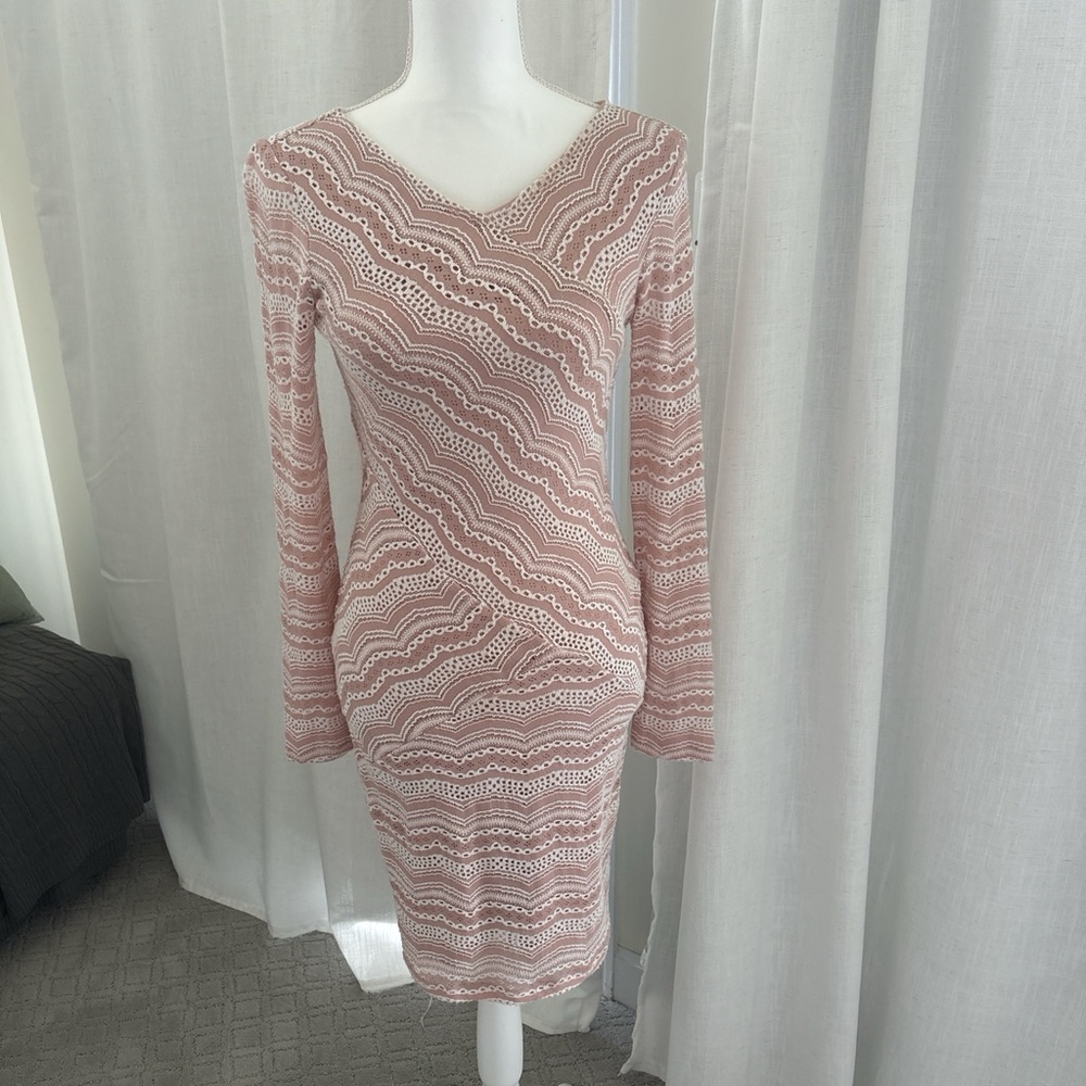 BCBGMaxAzaria Cream Pink Lace Dress